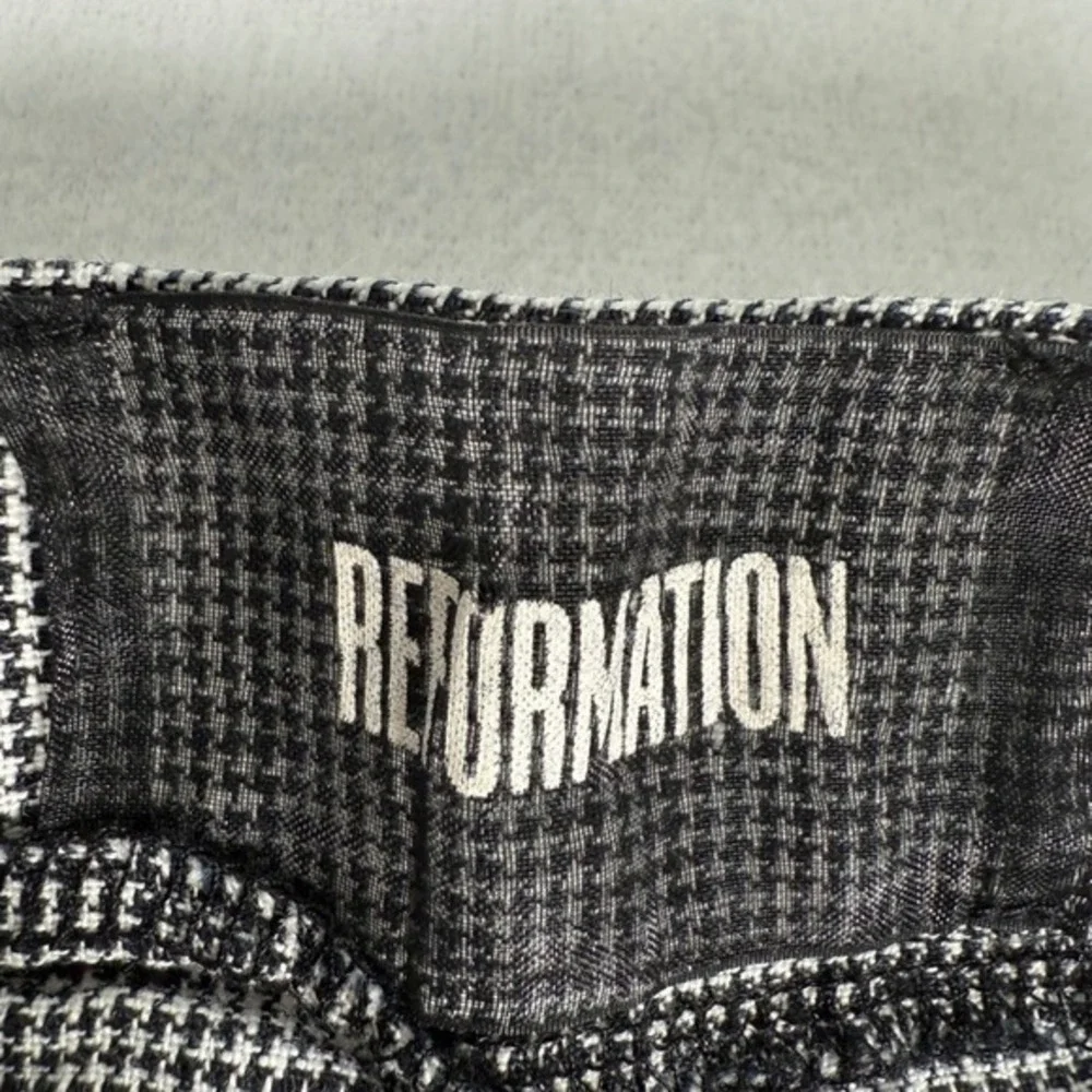 Reformation Houndstooth Wide Leg Pants‎ Womens 2 Black White Linen High Rise Zip